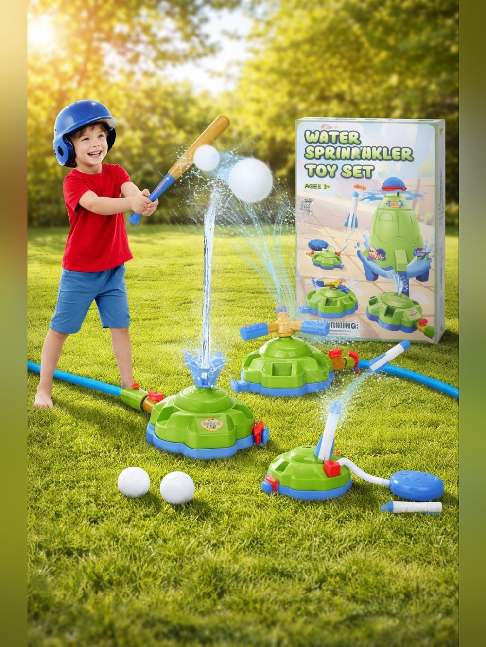 Kids Water Sprinkler Baseball Toy Set Outdoor Splash Bat Ball Game Summer NEW